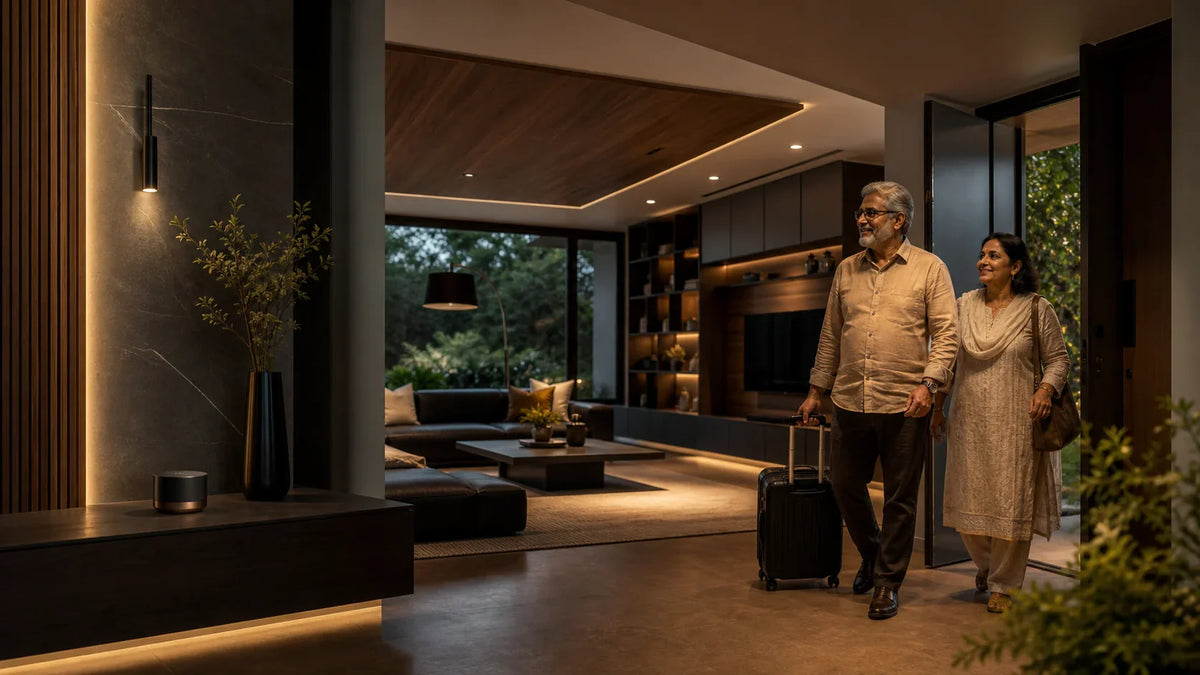 Older South Asian couple in a premium smart home for Smart Living