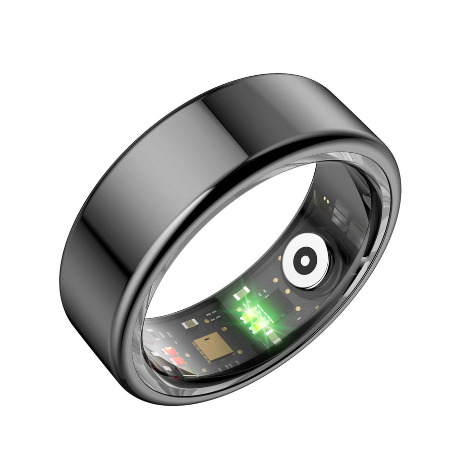 Dark-finish R02 Active Smart Ring angled interior view on white