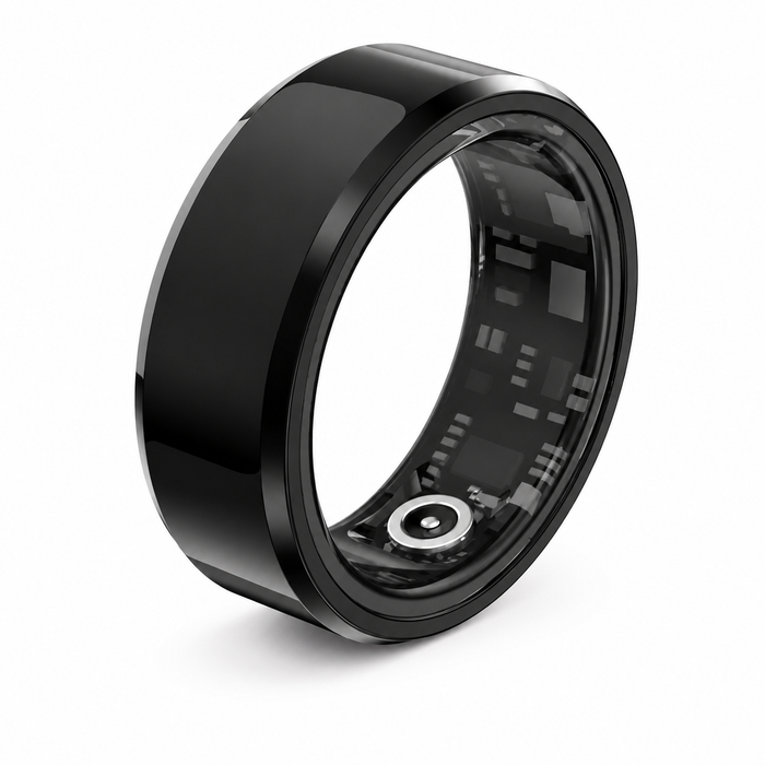 Black Ceramic Health Smart Ring on a clean white background