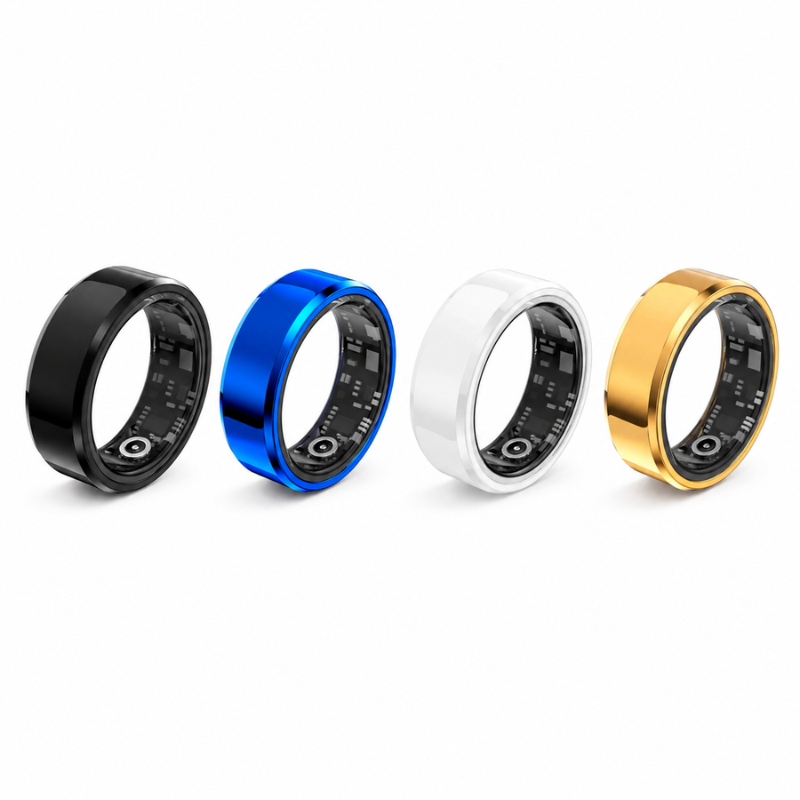 Ceramic Health Smart Ring in black, blue, white and gold