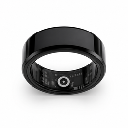 Black Ceramic Health Smart Ring elevated overhead view on white
