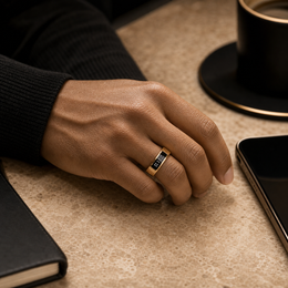 DROPPD Aura Touch Smart Ring gold ring worn on hand