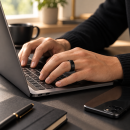 DROPPD Core Smart Ring worn during a focused work moment