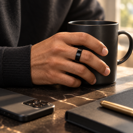 DROPPD Core Smart Ring smooth black ring worn on hand