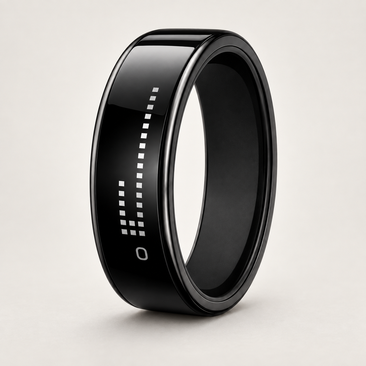 Pulse Display Smart Ring front three-quarter view in a warm studio setting