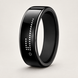 Pulse Display Smart Ring front three-quarter view in a warm studio setting