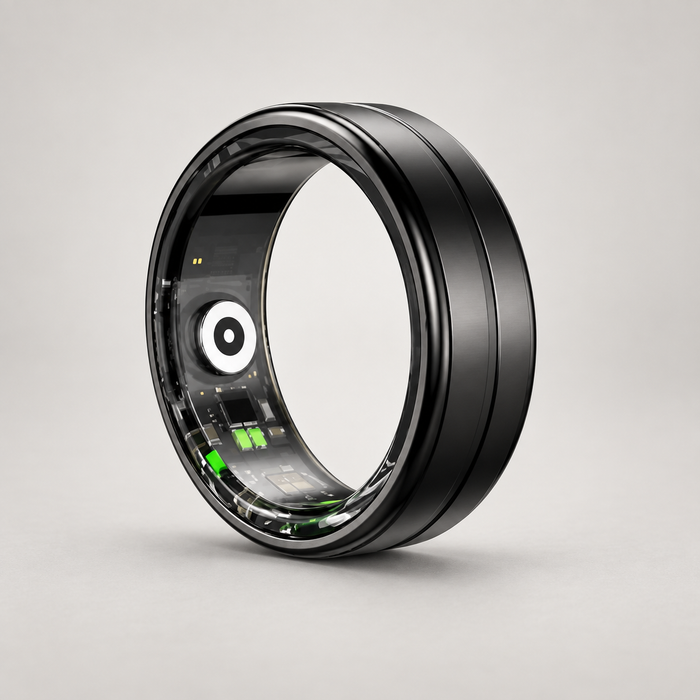 Black R6 Endurance Smart Ring, three-quarter studio view