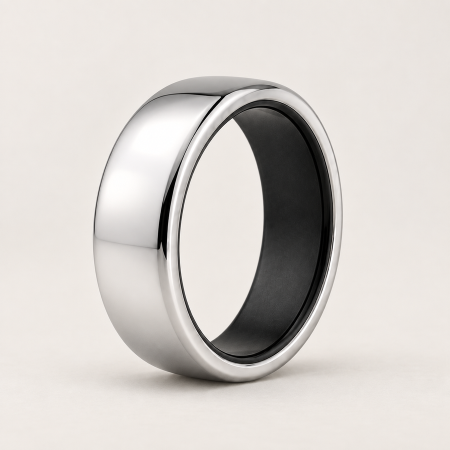 Silver Vanguard Health Smart Ring, three-quarter studio view